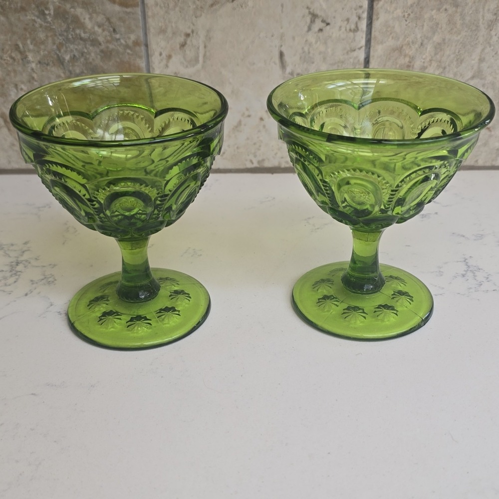Set of 2 L.E SMITH MOON AND STARS GREEN WINE CHAMPAGNE TALL SHERBERT Glasses
